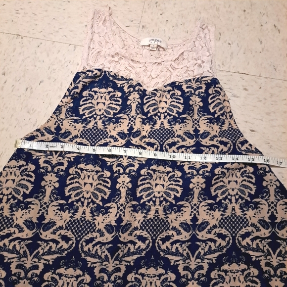 Umgee | Cream & navy blue patterned short front long back dress - Picture 9 of 14